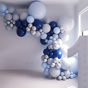 Navy Blue Balloon Kit 18In 12In 5In Sliver Balloon Arch Garland For Festival Picnic Family Engagement, Wedding, Birthday Party, Blue Theme Anniversary Celebration Decoration (Bule 135pcs)