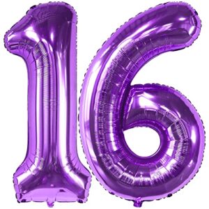 katchon, purple 16 balloon numbers – giant, 40 inch | purple number 16 balloon for sweet 16 birthday decorations for girls | 16 birthday balloons, purple 16th birthday decorations | 16 year decoration