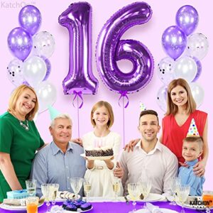 KatchOn, Purple 16 Balloon Numbers - Giant, 40 Inch | Purple Number 16 Balloon for Sweet 16 Birthday Decorations for Girls | 16 Birthday Balloons, Purple 16th Birthday Decorations | 16 Year Decoration