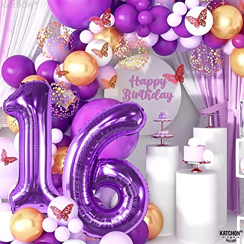 KatchOn, Purple 16 Balloon Numbers - Giant, 40 Inch | Purple Number 16 Balloon for Sweet 16 Birthday Decorations for Girls | 16 Birthday Balloons, Purple 16th Birthday Decorations | 16 Year Decoration