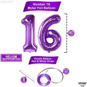 KatchOn, Purple 16 Balloon Numbers - Giant, 40 Inch | Purple Number 16 Balloon for Sweet 16 Birthday Decorations for Girls | 16 Birthday Balloons, Purple 16th Birthday Decorations | 16 Year Decoration