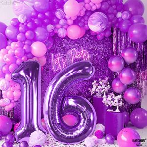 KatchOn, Purple 16 Balloon Numbers - Giant, 40 Inch | Purple Number 16 Balloon for Sweet 16 Birthday Decorations for Girls | 16 Birthday Balloons, Purple 16th Birthday Decorations | 16 Year Decoration