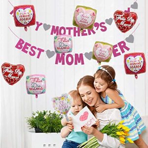 Happy Mother’s Day Balloons Party Decorations Supplies - 18PCS Mother's day Best Mom Ever Mom Day Foil Balloons for Happy Mothers Day Birthday Party Decorations Supplies