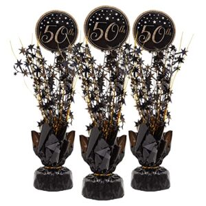3 pack 50th birthday decorations, black and gold 50th anniversary cascading centerpieces (14.5 inches)
