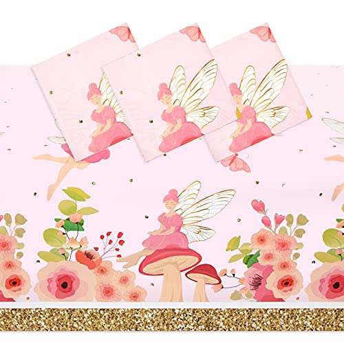 Fairy Tea Party Tablecloths for Girls Floral Birthday Supplies (54 x 108 in, 3 Pack)