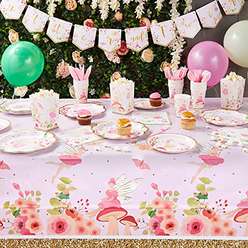 Fairy Tea Party Tablecloths for Girls Floral Birthday Supplies (54 x 108 in, 3 Pack)