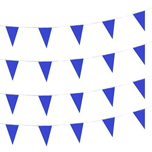 AuTop 100 Feet Solid Blue Pennant Banner Flags String Triangle Bunting Flags,Decorations for Grand Opening,Birthday Party,Festival Celebration