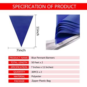 AuTop 100 Feet Solid Blue Pennant Banner Flags String Triangle Bunting Flags,Decorations for Grand Opening,Birthday Party,Festival Celebration