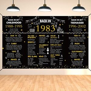 darunaxy 40th birthday black gold party decoration, back in 1983 banner 40 year old birthday party poster supplies, extra large fabric vintage 1983 backdrop photography background for men and women