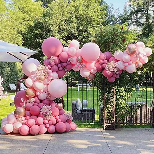 Pink Balloon Garland Arch Kit - 97Pcs Rose red Balloon Garland , Light Pink and Rose Gold Latex Balloons Arch Kit for Girl Baby Shower, Wedding Birthday Decorations,Tea Party Decorations