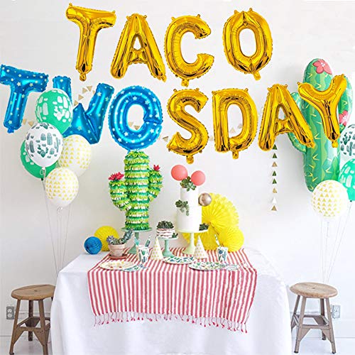 Boy Taco Twosday Birthday Party Decorations, Taco Twosday Balloons Cactus Fiesta Themed Banner for Taco 2sday Birthday Taco 2nd Birthday Party Supplies 14PCS Kit of Qinsly (Blue, Taco 2sDay)