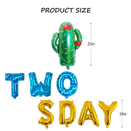 Boy Taco Twosday Birthday Party Decorations, Taco Twosday Balloons Cactus Fiesta Themed Banner for Taco 2sday Birthday Taco 2nd Birthday Party Supplies 14PCS Kit of Qinsly (Blue, Taco 2sDay)