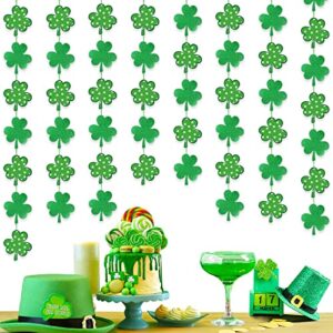 4 pack st. patrick’s day garland 13ft glitter shamrock hanging garland double sided green lucky clover banner spring irish streamer saint patrick’s day decorations hanging ornaments party supplies