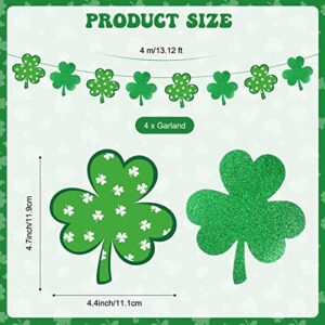 4 Pack St. Patrick's Day Garland 13ft Glitter Shamrock Hanging Garland Double Sided Green Lucky Clover Banner Spring Irish Streamer Saint Patrick's Day Decorations Hanging Ornaments Party Supplies