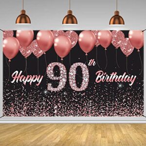 vlipoeasn 90th birthday decorations for women rose gold 90th birthday backdrop banner happy 90th birthday party supplies cheers to 90 years birthday decoration (72.8 x 43.3 inch)