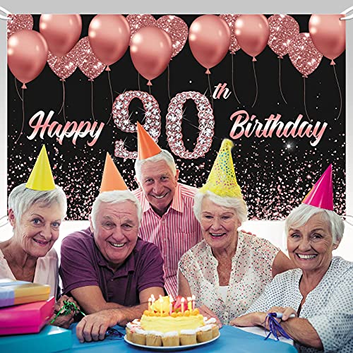 Vlipoeasn 90th Birthday Decorations for Women Rose Gold 90th Birthday Backdrop Banner Happy 90th Birthday Party Supplies Cheers to 90 Years Birthday Decoration (72.8 x 43.3 Inch)