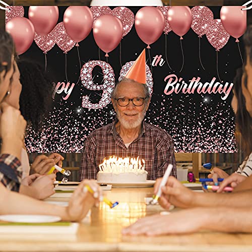 Vlipoeasn 90th Birthday Decorations for Women Rose Gold 90th Birthday Backdrop Banner Happy 90th Birthday Party Supplies Cheers to 90 Years Birthday Decoration (72.8 x 43.3 Inch)