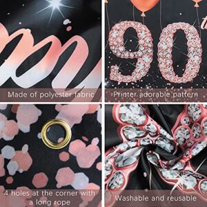 Vlipoeasn 90th Birthday Decorations for Women Rose Gold 90th Birthday Backdrop Banner Happy 90th Birthday Party Supplies Cheers to 90 Years Birthday Decoration (72.8 x 43.3 Inch)