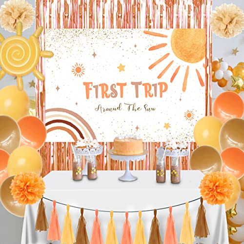 First Trip Around the Sun Birthday Decorations Boho Sun First Birthday Party Banner Cake Decorating Dessert Table Background Good for First Birthday Baby Shower Party Supplies