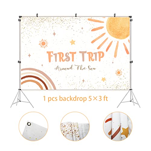 First Trip Around the Sun Birthday Decorations Boho Sun First Birthday Party Banner Cake Decorating Dessert Table Background Good for First Birthday Baby Shower Party Supplies