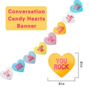 [Pack of 2]Valentines Day Conversation Hearts Banner - NO DIY - Valentines Day Banner Decor - Eight Valentines Day Heart Sayings Garland Banner, Six Feet Long - Anniversary, Wedding, Party Decorations