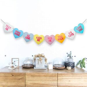 [Pack of 2]Valentines Day Conversation Hearts Banner - NO DIY - Valentines Day Banner Decor - Eight Valentines Day Heart Sayings Garland Banner, Six Feet Long - Anniversary, Wedding, Party Decorations