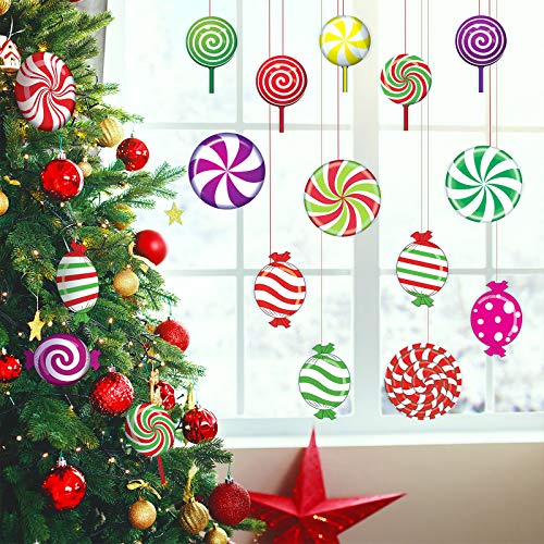 30 Pieces Christmas Candy Cutouts Peppermint Stickers Colorful Candies Round Lollipop Cutouts Candy Land Theme Xmas Candy Party Decor for Bulletin Board Decorations