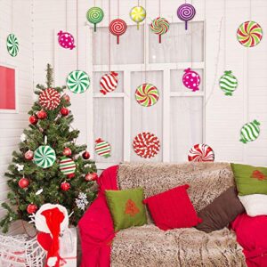 30 Pieces Christmas Candy Cutouts Peppermint Stickers Colorful Candies Round Lollipop Cutouts Candy Land Theme Xmas Candy Party Decor for Bulletin Board Decorations