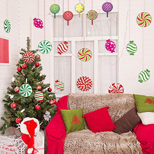 30 Pieces Christmas Candy Cutouts Peppermint Stickers Colorful Candies Round Lollipop Cutouts Candy Land Theme Xmas Candy Party Decor for Bulletin Board Decorations