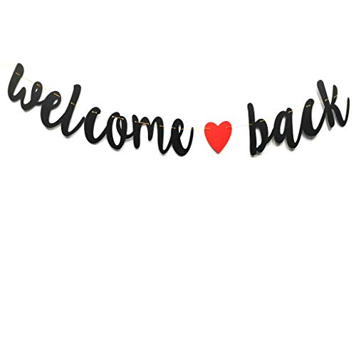 Welcome Back Banner Black Glitter Welcome Back Party Sign Returning Home Teenager Homecoming Home Coming Returning Home Hospital (Black)