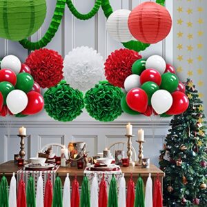 43pcs Party Decorations Set, Paper Lanterns Balloons Tassels Hanging Garland Banner Tissue Pom Poms Flowers Clover Garland Paper Garland for Baby Shower Bridal Birthday Christmas Events