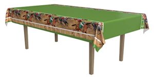 beistle horse racing tablecover, 54 by 108-inch, multicolor