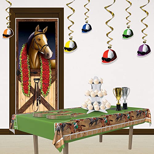 Beistle Horse Racing Tablecover, 54 by 108-Inch, Multicolor