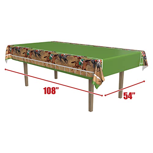 Beistle Horse Racing Tablecover, 54 by 108-Inch, Multicolor