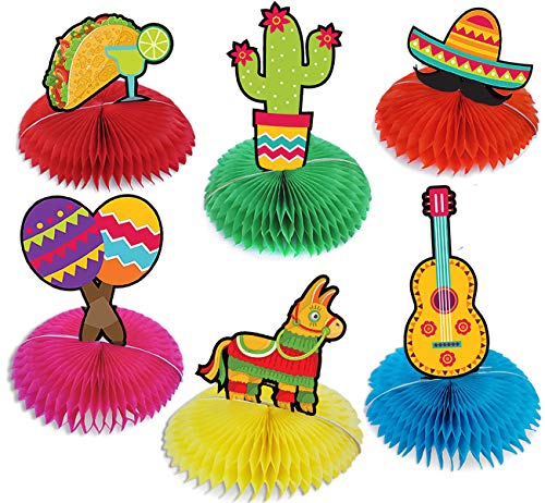 JW Passion - Premium Quality, Made With Passion Mexican Table Centerpiece Decorations Fiesta Taco Bar Party Decor 6 pcs Colorful Honeycomb for Cinco De Mayo Celebration