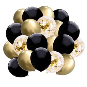 black and gold confetti balloons, 50pcs 12 inches metallic chrome gold and gold confetti balloons for girls kids birthday, baby shower, wedding party decorations