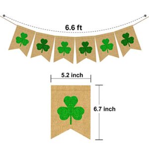 Glitter St Patricks Day Banner For Mantle - Shamrock Garland Banner, NO DIY Shamrock Decorations Rustic Clover Green Irish Garland Banner for Home Office Decor