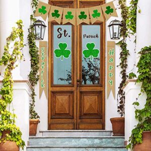 Glitter St Patricks Day Banner For Mantle - Shamrock Garland Banner, NO DIY Shamrock Decorations Rustic Clover Green Irish Garland Banner for Home Office Decor