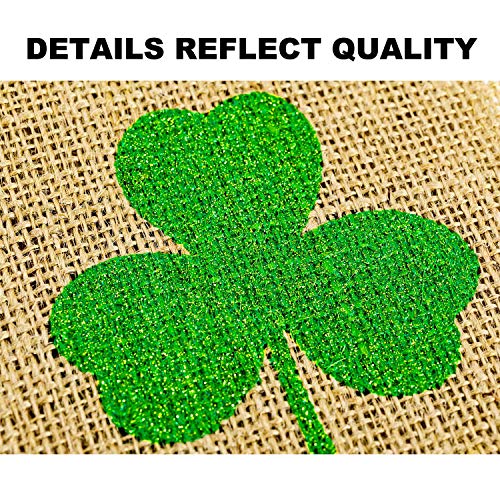 Glitter St Patricks Day Banner For Mantle - Shamrock Garland Banner, NO DIY Shamrock Decorations Rustic Clover Green Irish Garland Banner for Home Office Decor