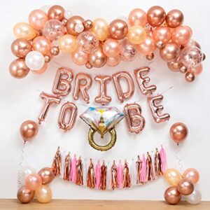 bachelorette party decorations&bridal shower supplies kit&balloon arch,bride to be balloons banner,diamond ring balloons,rose confetti gold,bride to be sash,tassel garland,balloon decoration tools