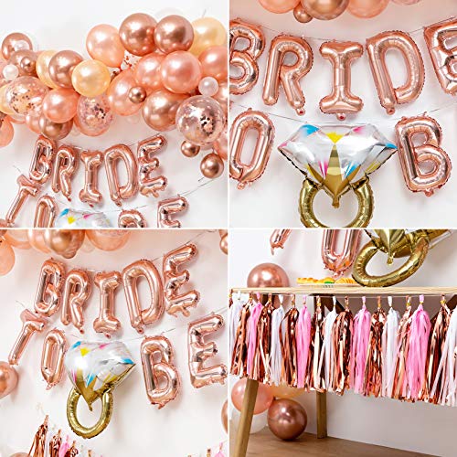 Bachelorette Party Decorations&Bridal Shower Supplies Kit&Balloon Arch,Bride to Be Balloons Banner,Diamond Ring Balloons,Rose Confetti Gold,Bride to Be Sash,Tassel Garland,Balloon Decoration Tools