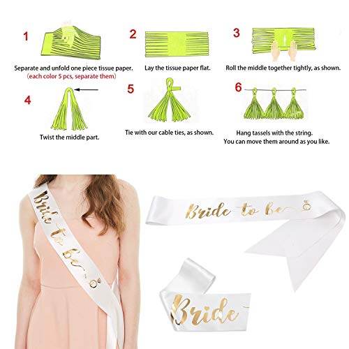 Bachelorette Party Decorations&Bridal Shower Supplies Kit&Balloon Arch,Bride to Be Balloons Banner,Diamond Ring Balloons,Rose Confetti Gold,Bride to Be Sash,Tassel Garland,Balloon Decoration Tools