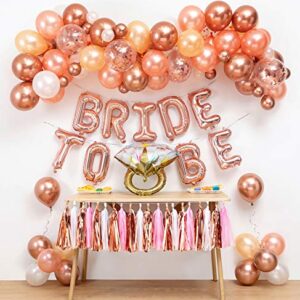 Bachelorette Party Decorations&Bridal Shower Supplies Kit&Balloon Arch,Bride to Be Balloons Banner,Diamond Ring Balloons,Rose Confetti Gold,Bride to Be Sash,Tassel Garland,Balloon Decoration Tools