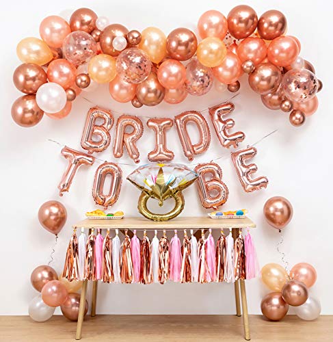 Bachelorette Party Decorations&Bridal Shower Supplies Kit&Balloon Arch,Bride to Be Balloons Banner,Diamond Ring Balloons,Rose Confetti Gold,Bride to Be Sash,Tassel Garland,Balloon Decoration Tools