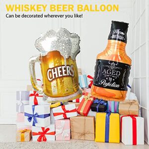 BIEUFBJI Whiskey Bottle Beer Cup Balloons Set of 4 Whiskey Bottle Beer Mug Super Shape Mylar Foil Balloon for Bar Summer Party Beer Festival Birthday Party Party Decoration Supplies