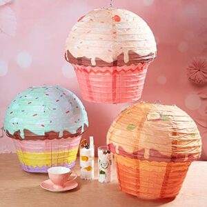 12 Inches Cupcake Hanging Paper Lanterns Donut Hanging Paper Lanterns Candyland Party Decorations Donut Dessert Baby Shower Decorations Sweet Candy Party Supplies (3 Pieces)