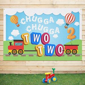 pakboom chugga chugga two two backdrop banner background – 2nd train birthday decorations party supplies – 3.9 x 5.9ft
