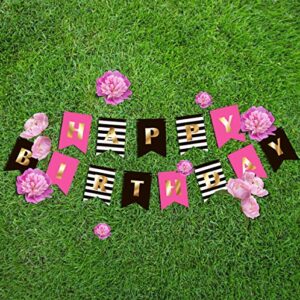 Premium Happy Birthday Banner Party Decorations | Bunting Garland | Hot Pink Gold Black White | Chic Kate Spade Inspired | First, 10th, 18th, 21st, 30th, 40th, 50th, 60th etc | for Girls, Women