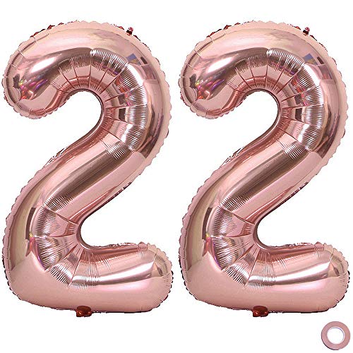 Juland Rose Gold Number Balloons Large Foil Mylar Balloons 40 Inch Giant Jumbo Number Balloons XXL for Birthday Party Decorations – 22