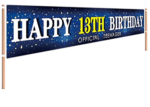 Large Blue Happy 13th Birthday Banner Huge Official Teenager Sign 13th Bday Party Sign for Yard Garden 13th Blue Birthday Party Decoration 13th Birthday Party Photo Backdrop Outdoor (9.8 x 1.6 feet)